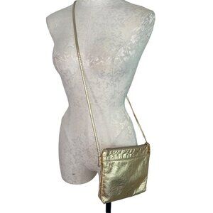 Pinky Vintage Womens Shoulder Crossbody Bag Gold Leather Casual